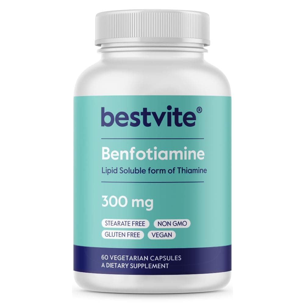 Benfotiamine 300mg (60 Vegetarian Capsules) No Stearates - No Silicon Dioxide - Non GMO - Vegan - Gluten Free