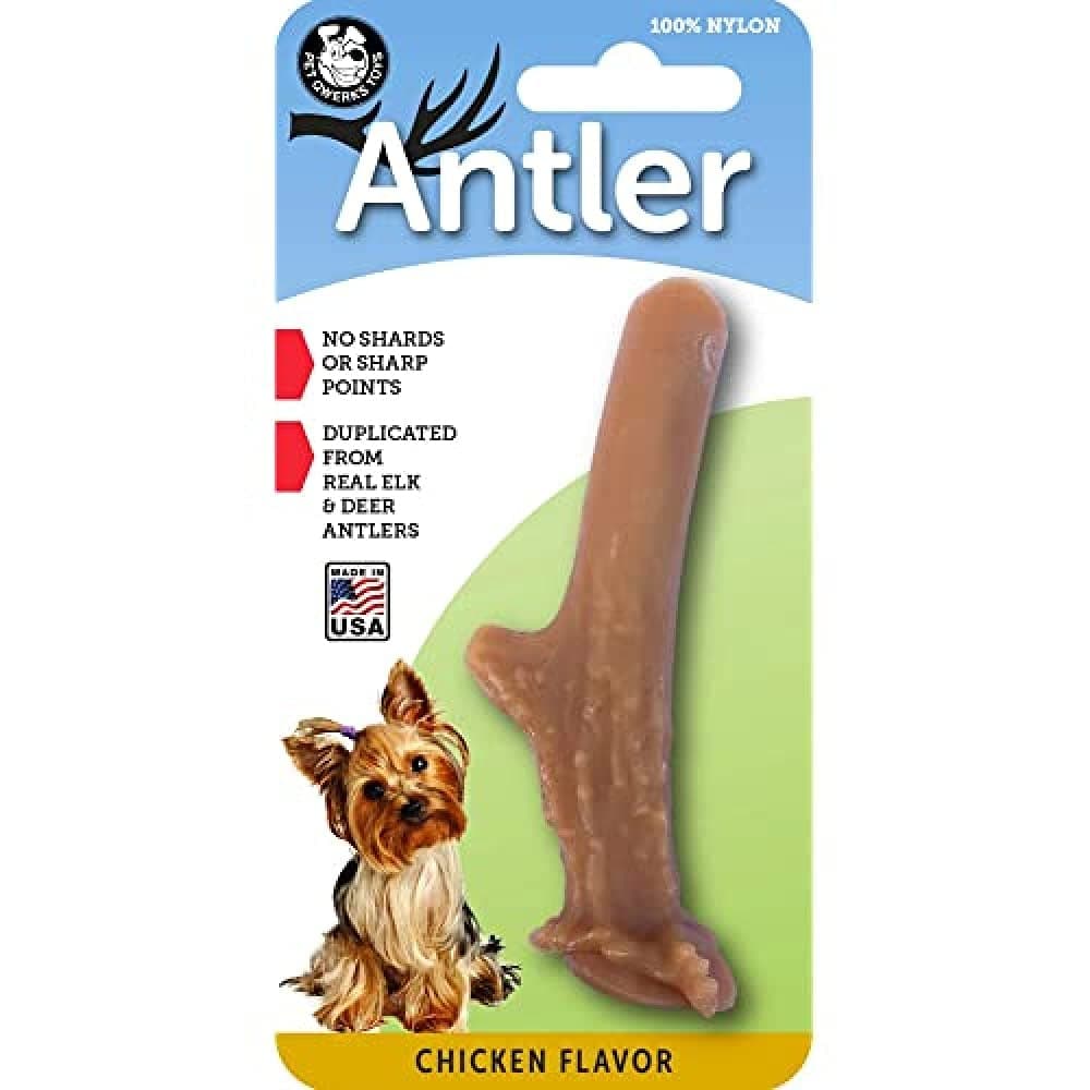 Pet Qwerks Nylon Antler Chicken Flavor - Durable Dog Bones for Aggressive Chewers, Tough Nearly Indestructible Chew Proof Toys | Made in USA - for Small Dogs & Teething Puppies