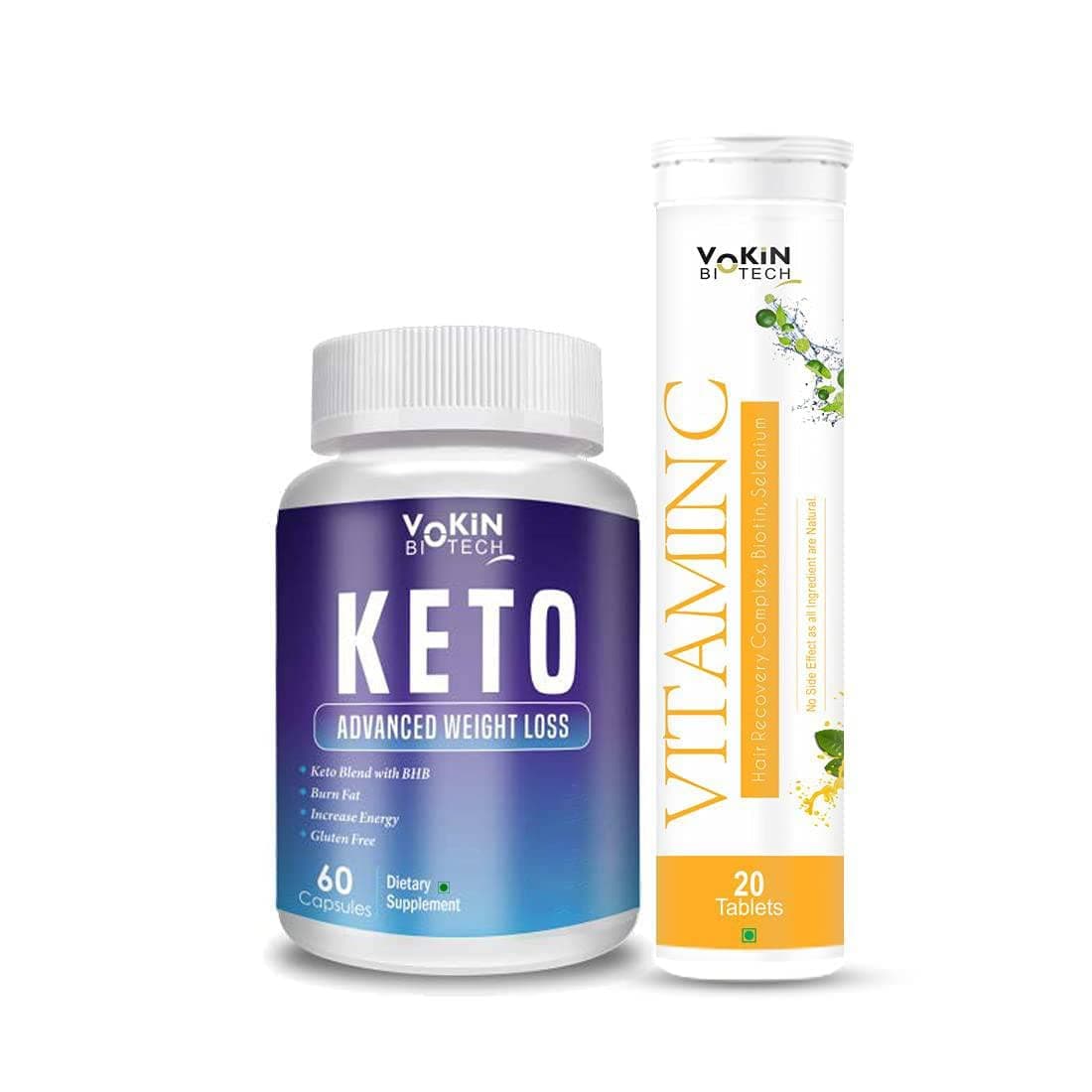 Vokin Biotech Keto Capsules Ultra Weight Loss Fat Burner Supplement with (Green Tea + Garcinia Cambogia + Green Coffee) Extract 60 Capsules With Vitamin C 20 Tablets (Pack Of 1)