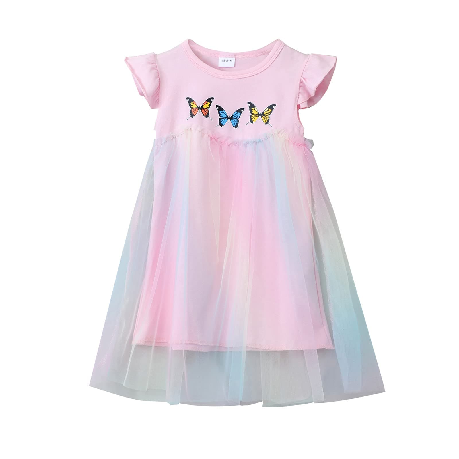 Summer Dresses, Baby Girls Flying Sleeveless Girls' Dress Pure Color Butterfly Kids Clothes - (24 Months-6 Years)