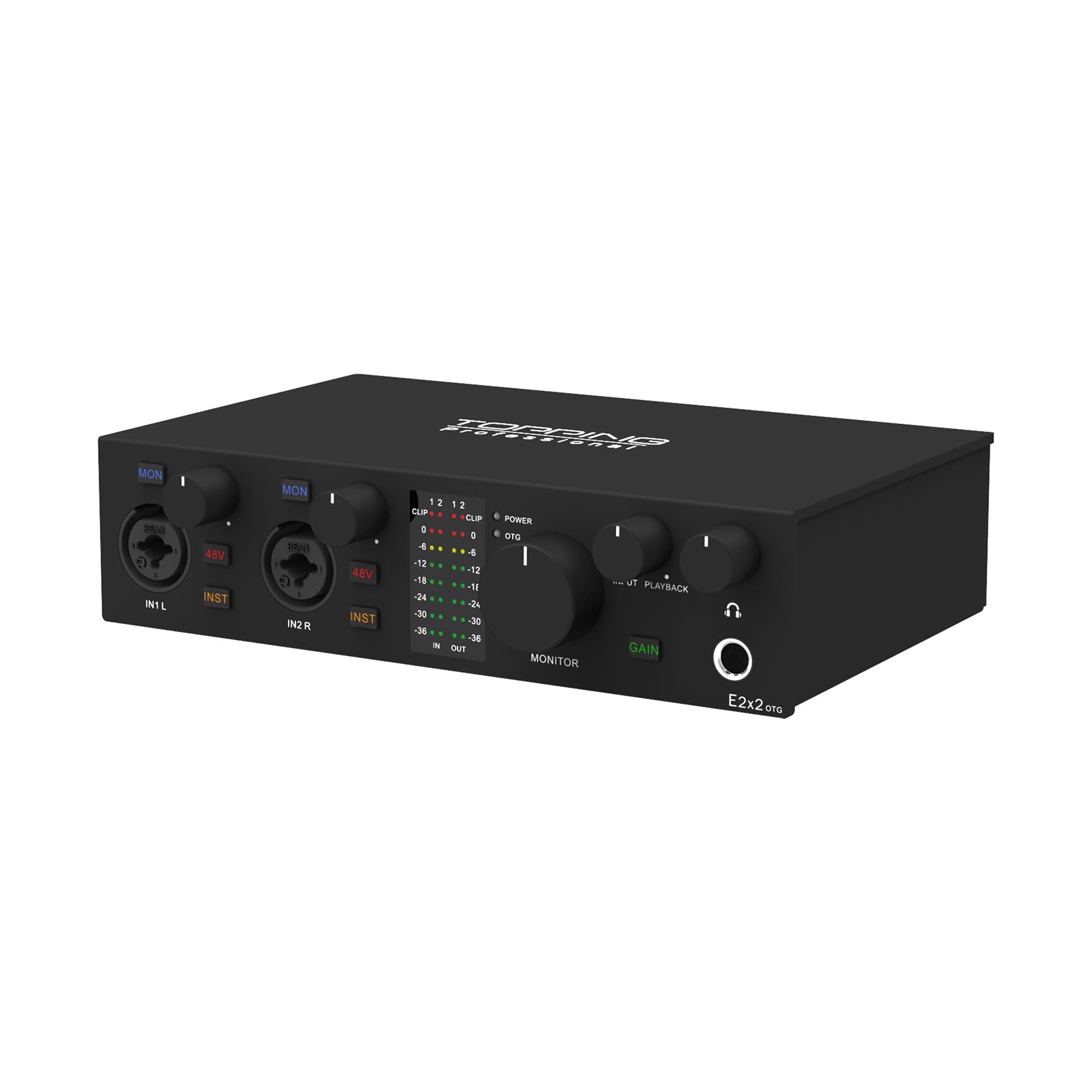 TOPPING E2x2 OTG USB Audio Interface - Ultra-Linear Preamp & Powerful Headphone Amp,Optical Output, Dual Mobile Streaming, Zero-Latency, 192kHz/24bit Recording, PC/Mobile Compatible (Black)