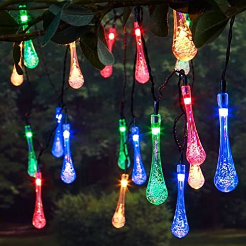 Maxxtek 30 LED Solar Powered Raindrop Teardrop Garden String Fairy Lights/LED Waterproof Garden, Fence, Christmas, Tree, Home, Holiday, House, Yard, Party Decoration Lighting (Multi Colour)