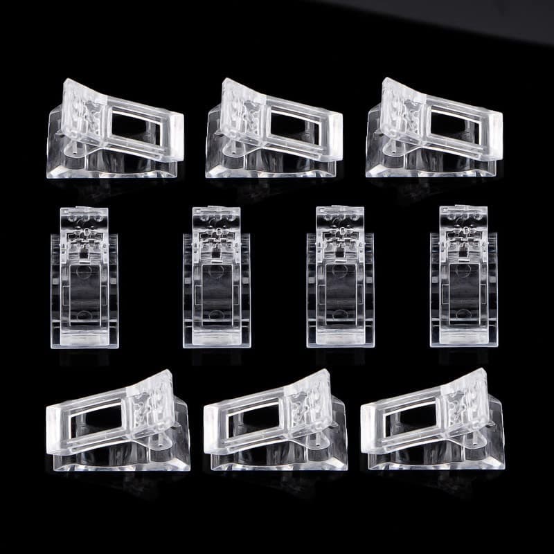 Professional Nail Tips Clips Set Of 10Pcs Transparent Polygel Quick Building Nail Tips Clips Finger Nail Extension UV LED Builder Clamps Manicure Nail Art Tool Kit For Poly Gel (Transparent)