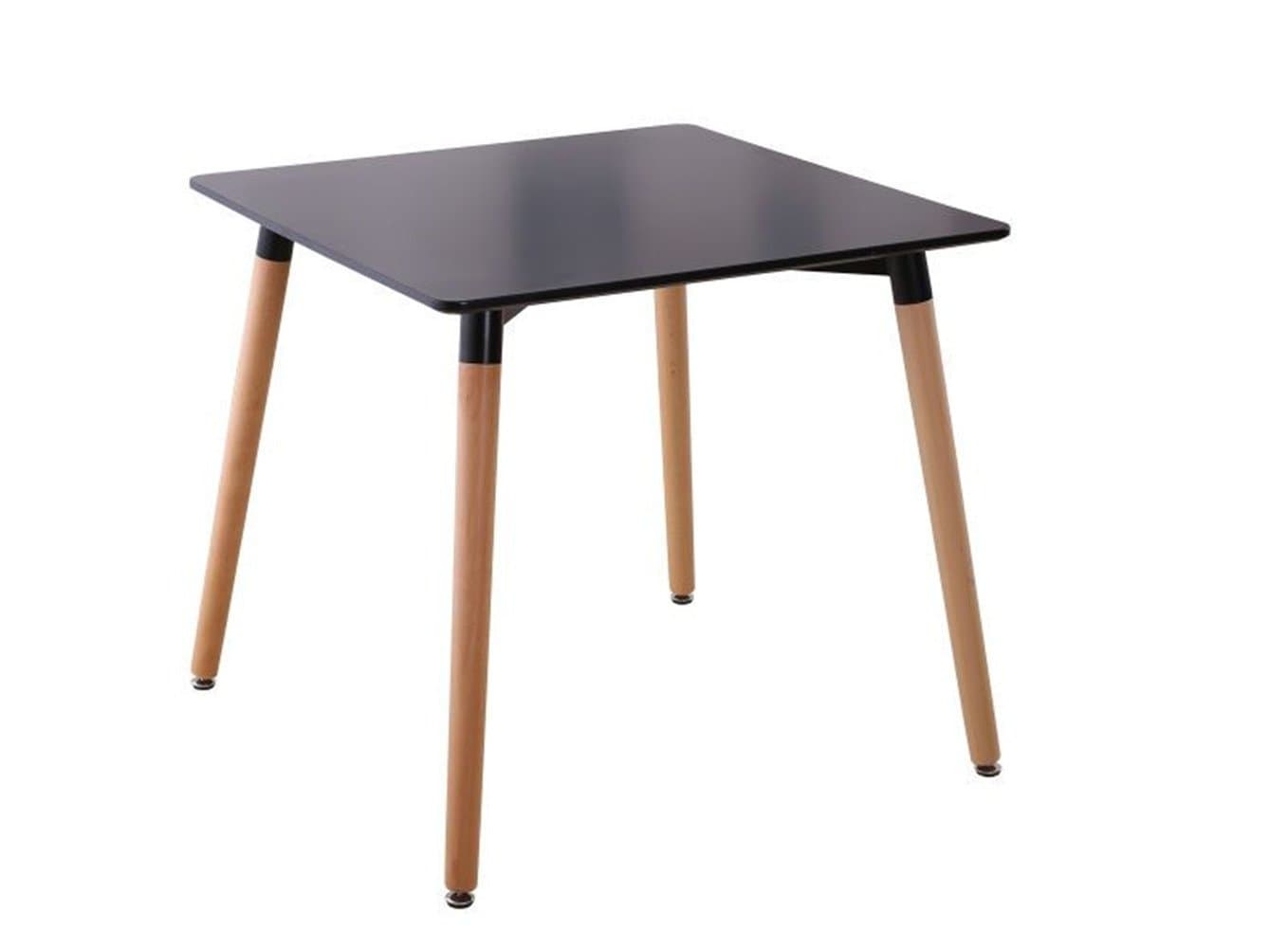 Square Dining Table, Living Room Table with Wooden Legs, Black