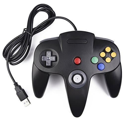Classic N64 Controller, N64 Wired USB PC Game pad Joystick, N64 Bit USB Wired Game stick Joy pad Controller for Windows PC MAC Linux Raspberry Pi 3 Genesis Higan (Black)