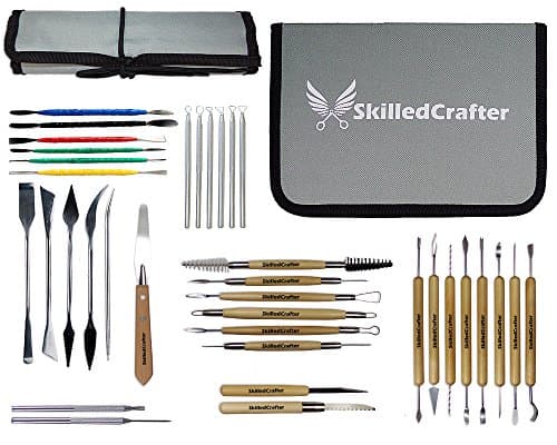 Skilled Crafter Modeling Tools for Clay. Fantastic Choice for Sculpting & Detailing, Complete with Roll-Up & Zip-Up Case for Safe Storage.