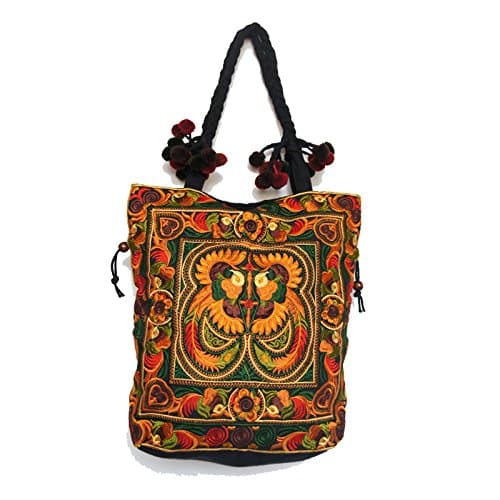 Handmade Vintage Bohemian Boho Hippie Gypsy Indian Hmong Tribal Ethnic Handbag Shoulder Bag Purse Orange Bird (CB001) - Shipped by Fedex FREE (Asia & Europe)