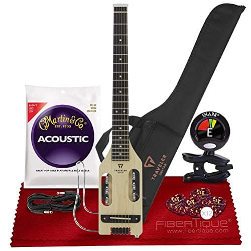 Traveler Ultra-Light 6-String Acoustic-Electric Guitar - Left-Handed - Maple (ULA MPS LH) + Clip-On 360° Rotating Tuner, Guitar Strings, Guitar Picks, Cable & Fibertique Microfiber Cleaning Cloth