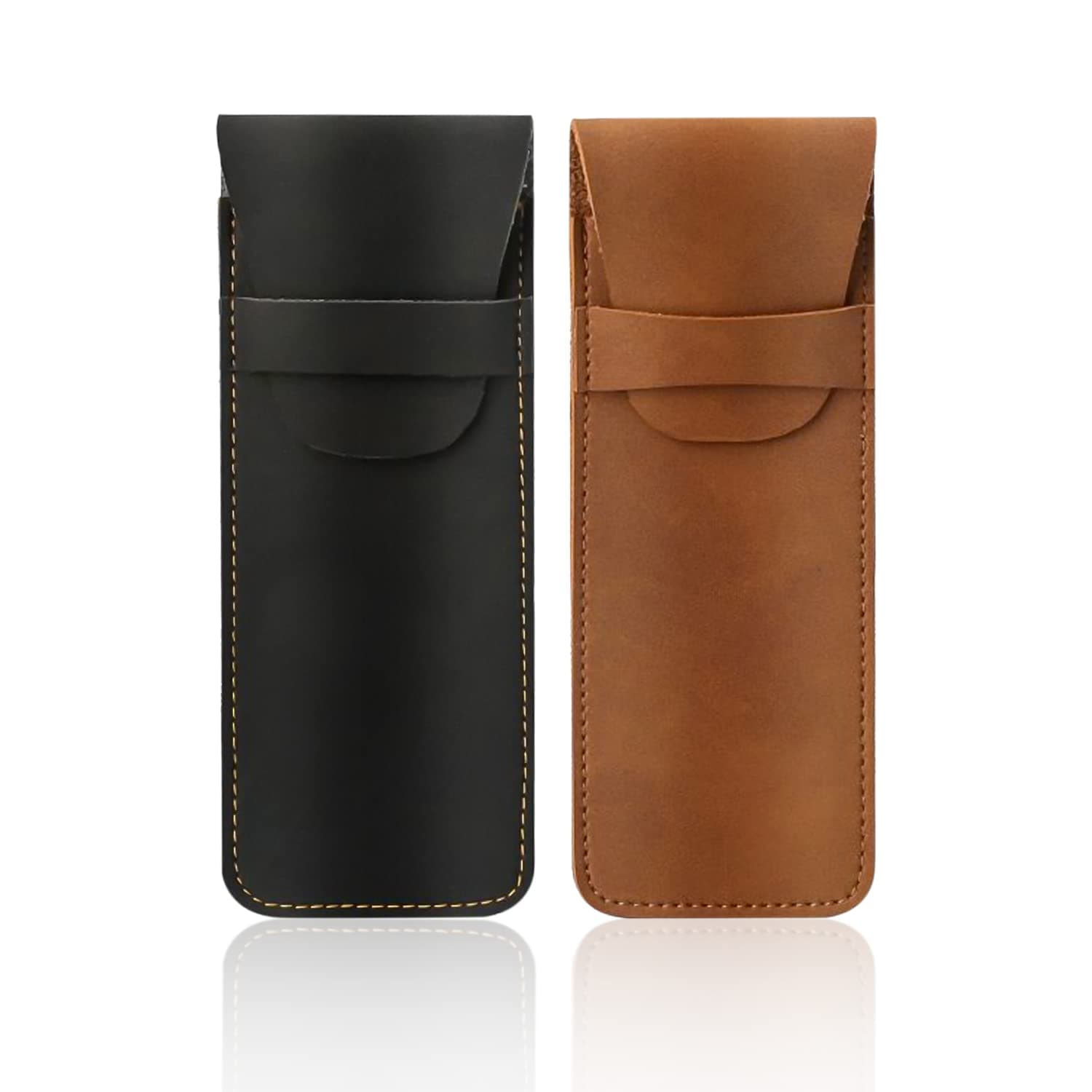 pen PU Leather Case, Handmade Protective Case for Pencils and Ballpoint Pens (Black and Brown)