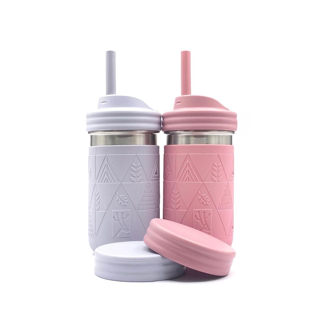 Sponsored Ad – 14oz Stainless Steel Kids + Toddler Drinking Cups | The Original Mason Jars with Lids + Sleeves + Straws | Smoothie Cups | Spill Resistant | Dishwasher Safe | 2 Pack