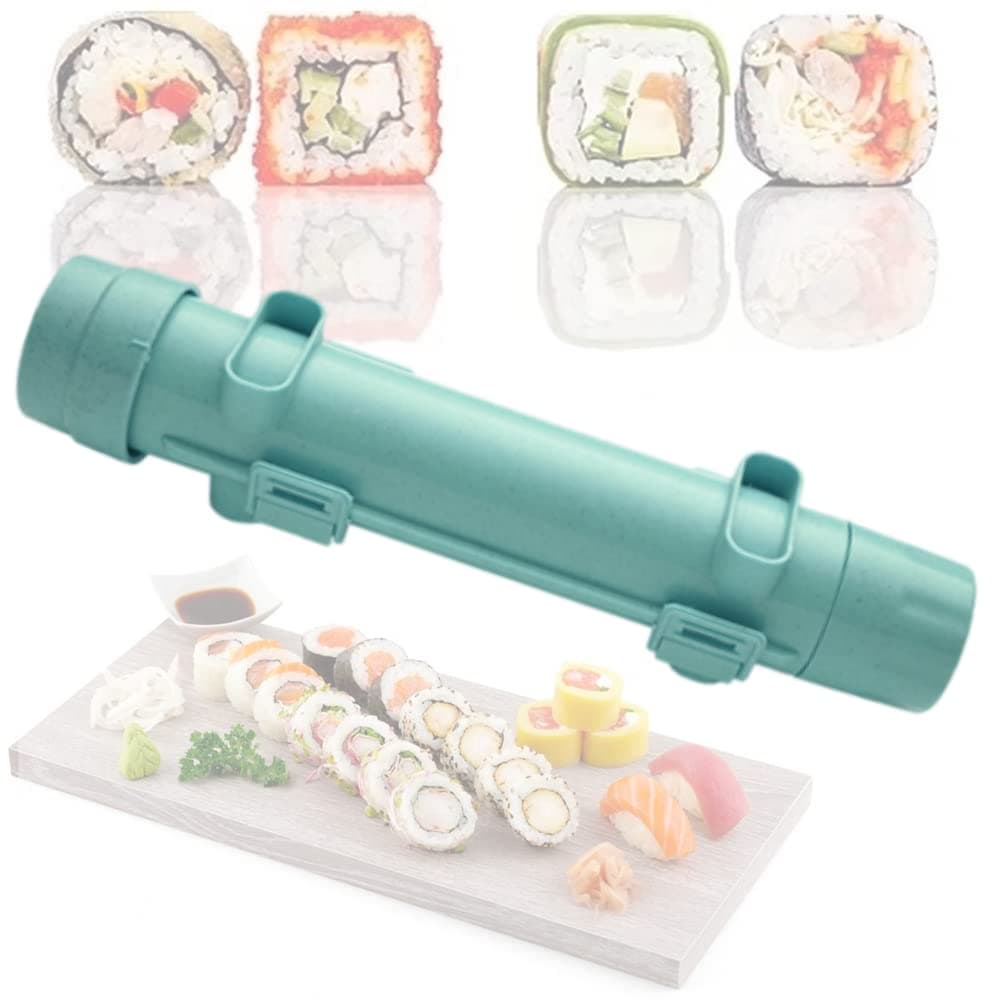 Sushi Maker Roller Multifunctional Onigiri Mold Rice Mold Vegetable Meat Rolling Tool DIY Sushi Making Machine Kitchen Gadgets Tools (Green)