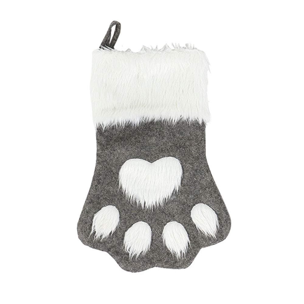 SexybodySexybody Pet Paw Plush Christmas Stockings Personalized Xmas Decorations Fireplace Hanging Socks Family Holiday Dog Cat Gift Stockings (Grey)