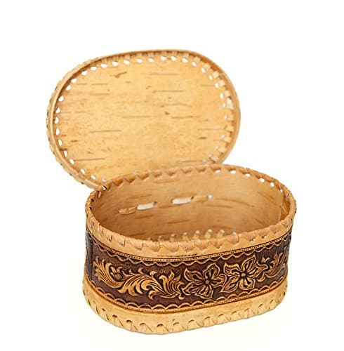 Two Flowers Hinged Handmade Natural Birch Bark Box Container