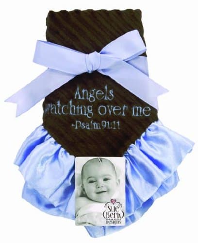 Baby Boy - Plush Blankie"Angels Watching Over Me" Blue Embroidery - Psalm 91:11