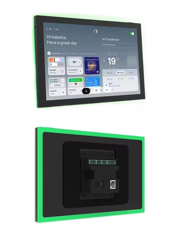 10.1" POE Smart Home Touch Panel Touchscreen, Android 14 Wall Controller, 4GB+64GB, WiFi 6E, RS232, LED Light Strip, Light & Temperature Sensors