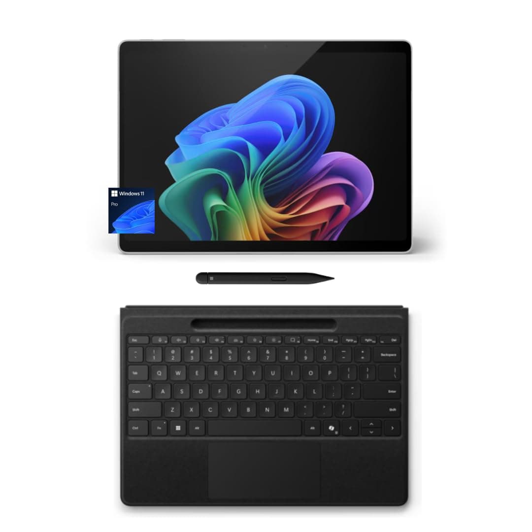 Microsoft Surface Pro 11 Bundle, 2-in-1 Tablet with Flex Keyboard and Slim Pen, Copilot+ PC, 13" Touchscreen OLED Display, Snapdragon X Elite (12 Core), 32GB RAM, 512GB SSD, Windows 11 Pro, Platinum