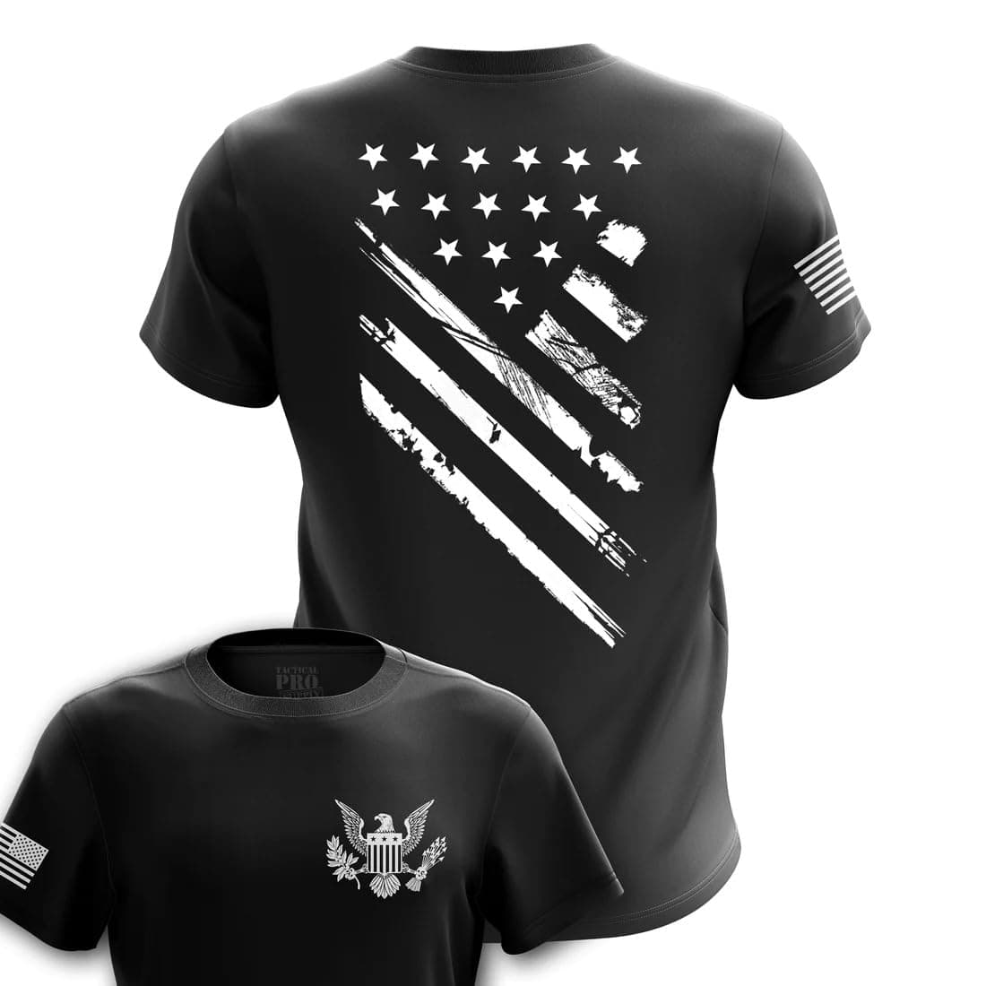 American Flag Patriotic Men’s T-Shirt, Lightweight Classic Fit Crew Neck & Short Sleeve Shirt - White Crest Flag - XXL