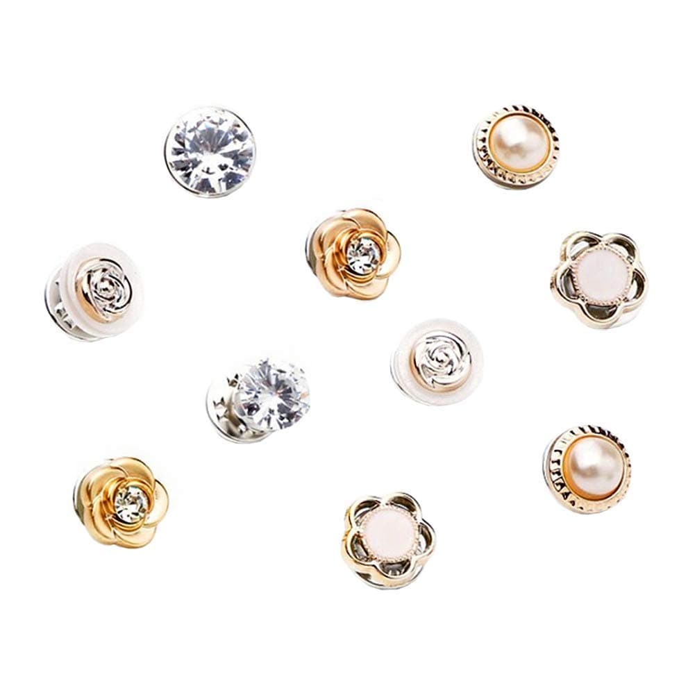 Joyci 10-Pack Women Shirt Brooch Buttons Lapel Pins Novelty Suit Vest Safety Buckle Metal Tie Tacks Pin Back Clutch