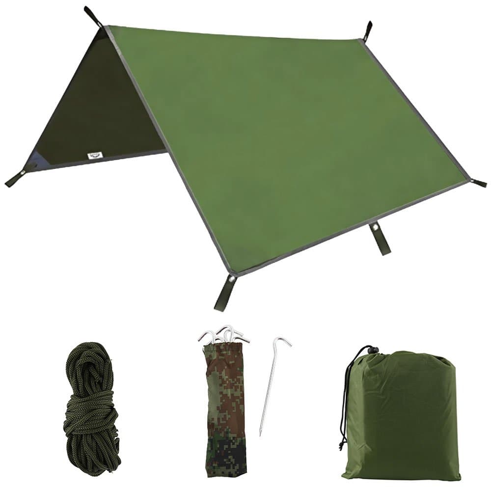 3m x 3m Hammock Rain Fly Tent Tarp Waterproof Windproof Snowproof Camping Shelter Portable Lightweight Basha Sunshade for Snow Camping Outdoor Travel (armygreen)