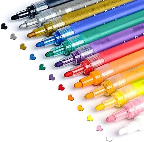 THR3E STROKES STA Acrylic Paint Marker Pens 12 Colors Medium Point Tip Art Markers for DIY Glass, Ceramic, Rock, Wood, Canvas, Metal, Fabric, Highly Pigmented Acrylic Pens, Multicolor