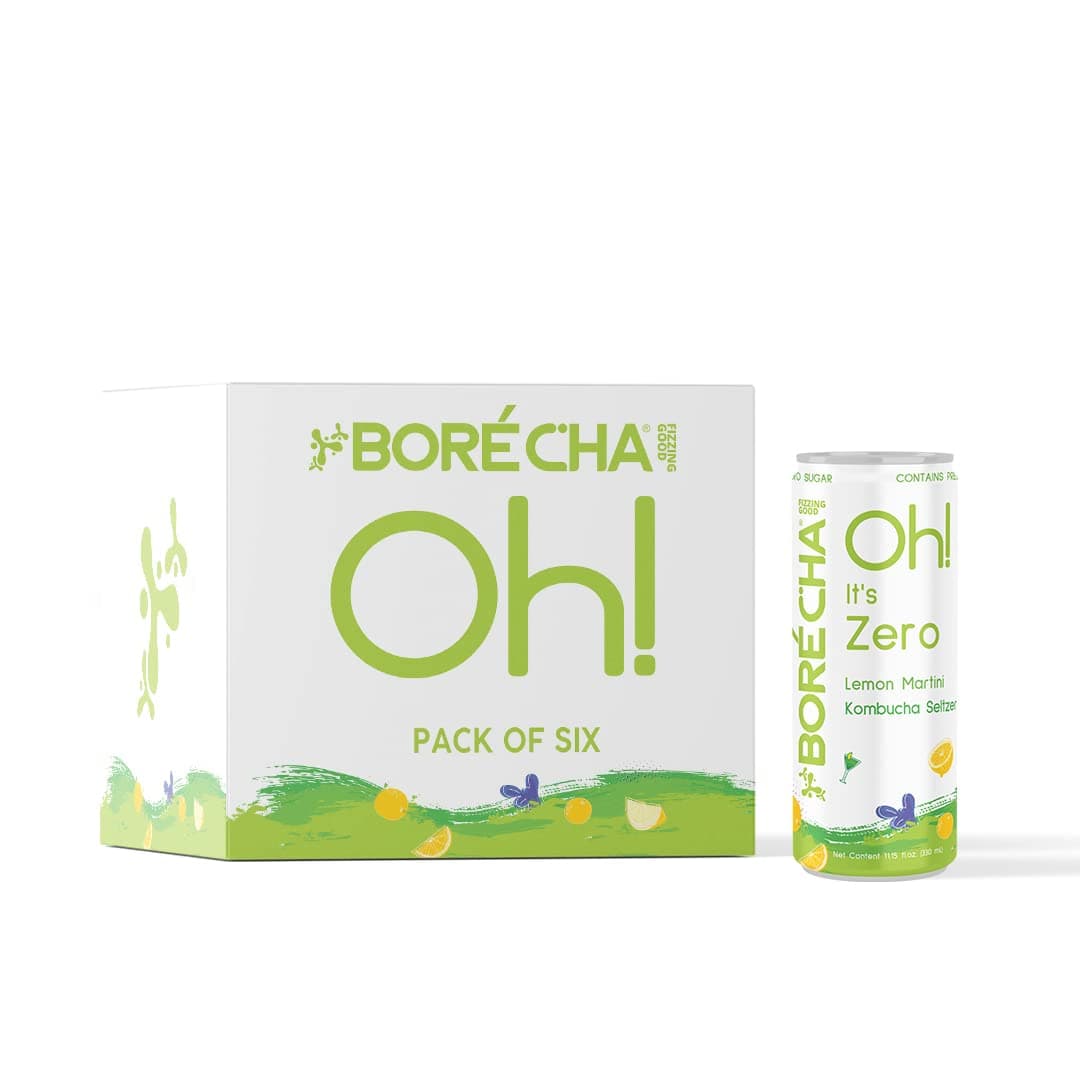 Borécha Oh! Zero Sugar Kombucha Seltzer 330ml | Gut Friendly | Gluten free | Antioxidant and Hydration Companion | Functional Beverage | (Lemon Martini, Pack Of 6)