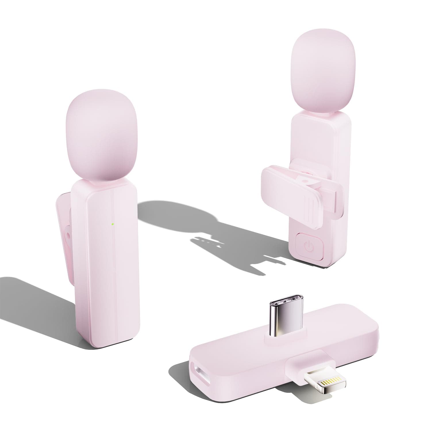 2 Pack Wireless Mini Lavalier Lapel Microphone for iPhone,Android Phone(2 in 1) - 65ft Cordless Clip on Dual Mics with Noise Reduction 6H Working Time for Video Recording Vlogging, YouTube, (Pink)