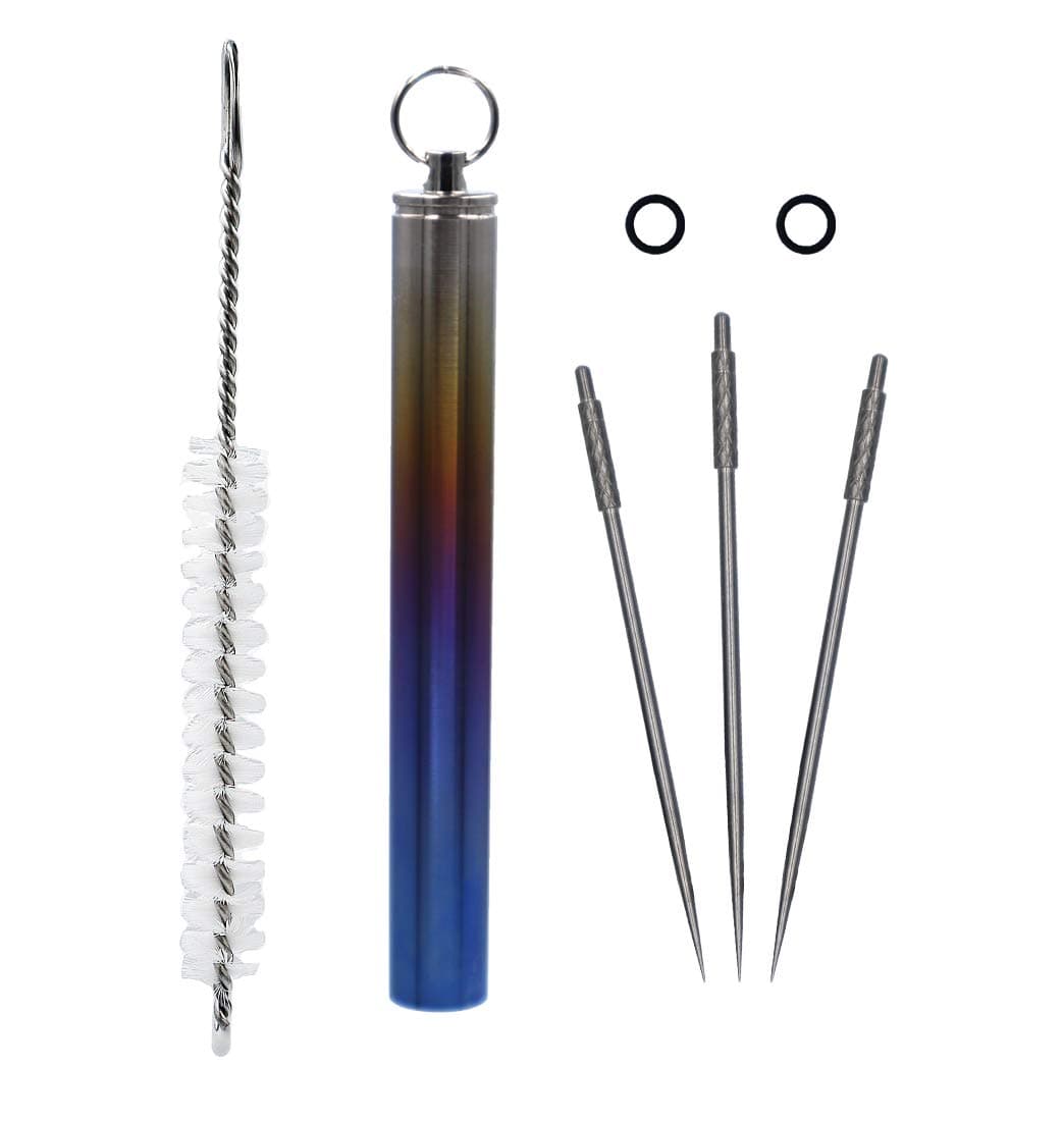 Atous Titanium Toothpick Holder with Three Toothpicks Fruit Fork Box Multi