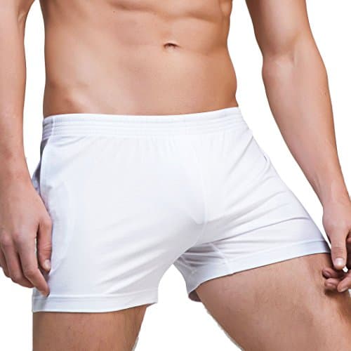 Superbody Boxer Briefs Cotton Men's Underwear Sleep Shorts Bodybuilding Gym Running Active Shorts (Large,White)