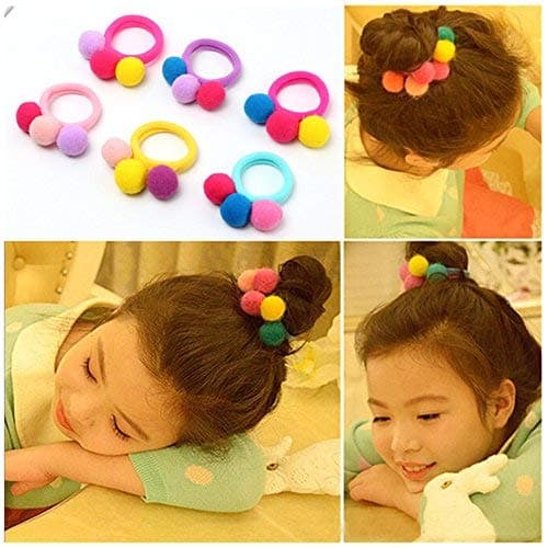 6 Pcs furball pompom Ball Elastic Hair Band gum Ponytail Holder Girls Hair Clip Headband Hair Accessories Gift
