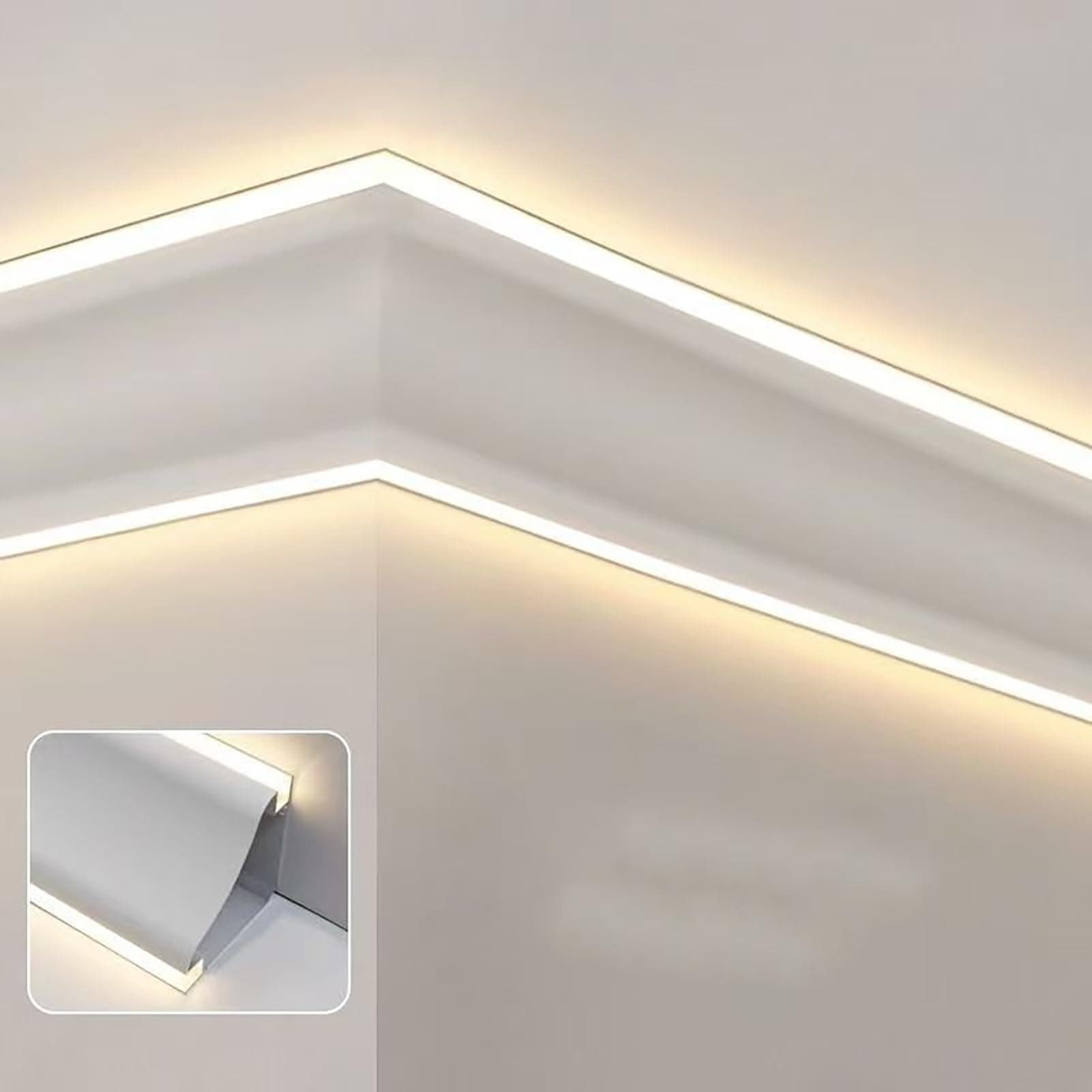 Crown Molding Led Indirect Lighting, Baseboard Led Strip Diffuser for Wall Corner or Ceiling, Surface Mounted Crown Moulding Without Led Strip(11m/36)