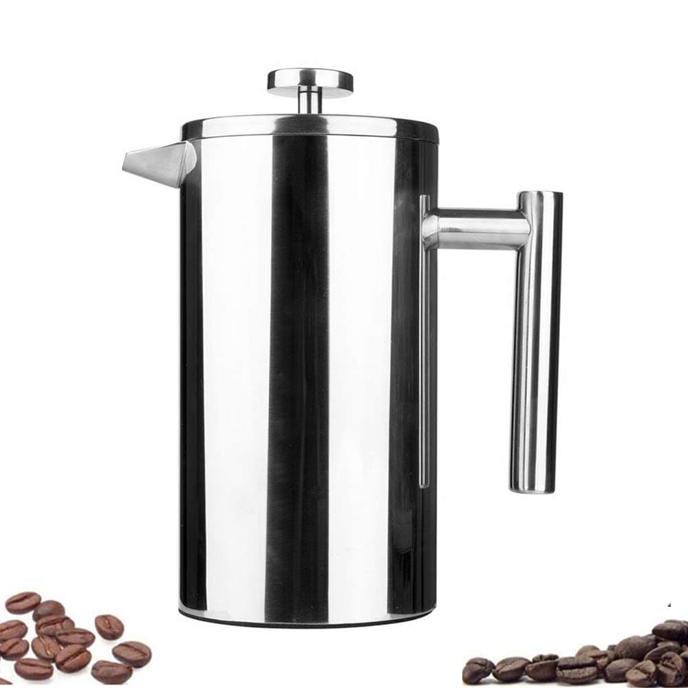 Small Stainless Steel French Press, 12oz Dual-Filter Coffee Plunger Pot Brewer and Maker for Individual Serving, Silver
