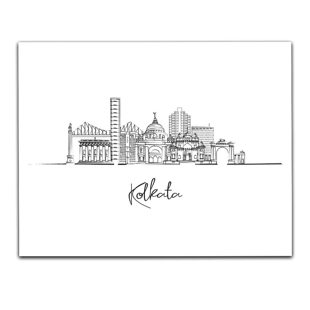 TJ Originals - South Asia City Line Art , Landscape Skyline , Black and White South Asia Wall Art , Unframed 11x14 Wall Art Print , Living Room Decor , South Asia Skyline Drawing , Printed in USA (Kolkata, India)