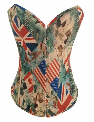 Mebarra Women Sexy US UK CA Flag Printing Boned Corsets and Bustieres Tops - Green