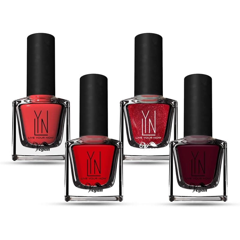 LYN Lady In Red Trendy colorful Nail polish, Quick Drying, Non Toxic, Chip Resistant And Long-Lasting Nail Paint - 8ml each (Combo Pack OF 4)