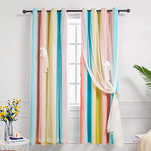 Hughapy Curtains for Girls Bedroom Kids Curtains Rainbow Curtains Girls Curtains Star Curtains Princess Room Decor for Daughter Bedroom Window