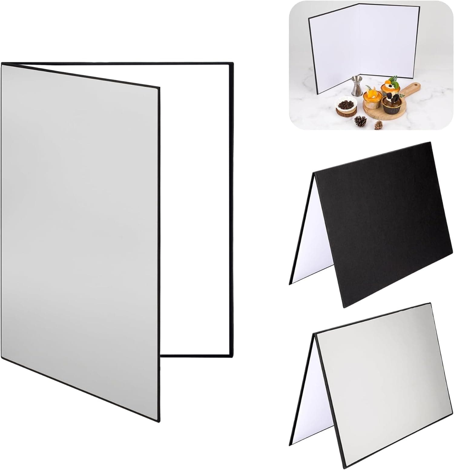 Light Reflector 3 in 1 Photography Cardboard Diffuser A4 Folding Light Diffuser Board for Studio Product Photography Still Life Photo Shooting 29 * 21cm (Black/White/Silver)