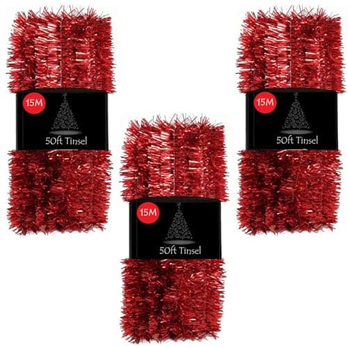 50ft Tinsel Garland For Christmas Tree Decorations Xmas Thick Metallic Sparkly Foil Long Wide Stairs Crafts (Gold)