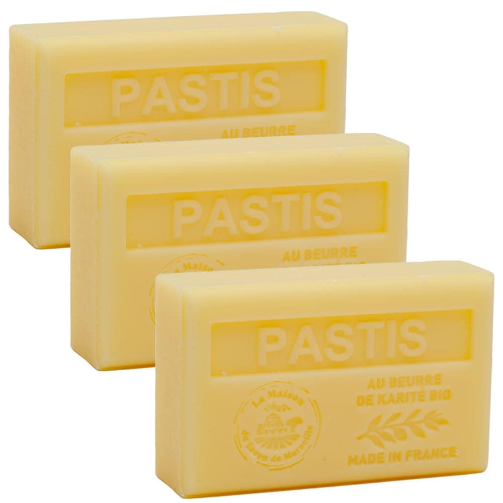 Maison du Savon de Marseille - French Soap made with Organic Shea Butter - Moisturising for Soft Skin - Aniseed Fragrance (Pastis) - 125 Gram Bars - Set of 3