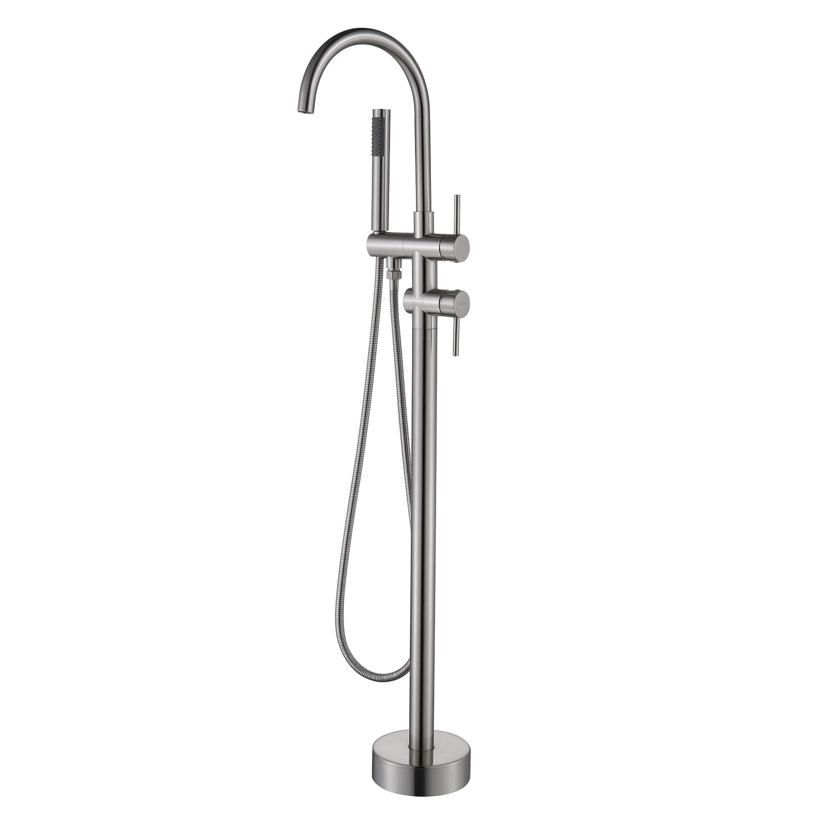TapLong Freestanding Bathtub Faucet Tub Filler Faucets Brushed Nickel Floor Mounted Brass Bathroom Faucets with Handheld Shower