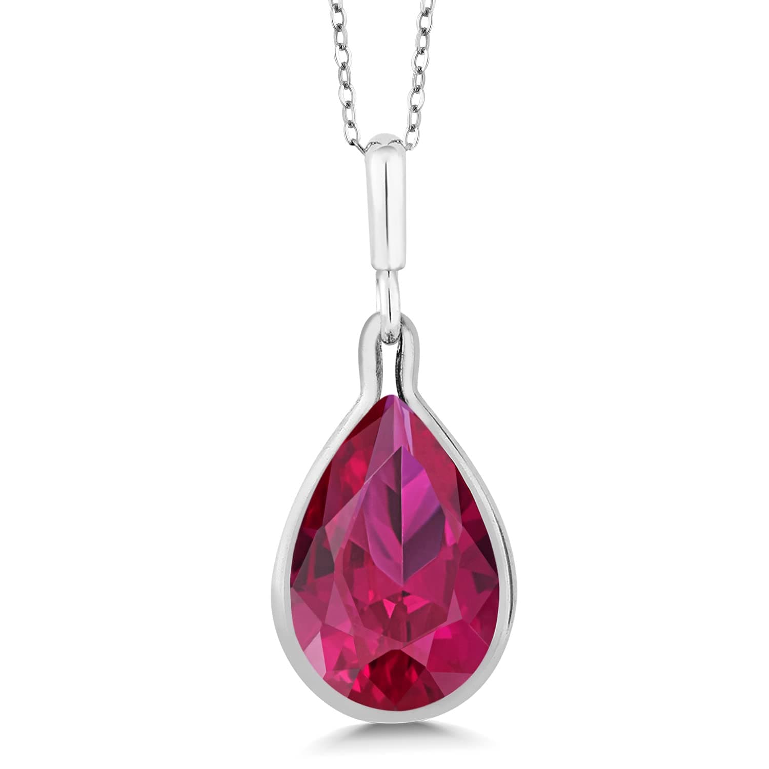 Gem Stone King9.62 Cttw Red Created Ruby Pendant Necklace For Women In 925 Sterling Silver | Pear Shape 16X12MM | With 18 Inch Silver Chain