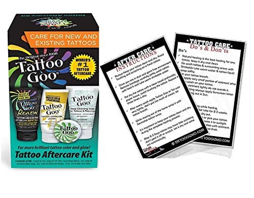 Tattoo Goo After care Kit (4-In-1) Containing Tattoo Goo Balm + Tattoo Goo Deep Cleansing Soap + Tattoo Goo After care Lotion and Tattoo Goo Renew Lotion (FREE."Tattoo After Care Instruction Card")