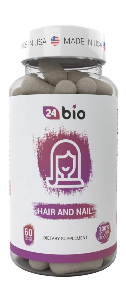 24bio Natural Hair, Skin and Nail Supplement, Multivitamins Complex,Full of Horsetail Extract,Hyaluronic Acid,Biotin For Longer & Stronger Hair and Nails,For Healthy Radiant & Glowing Skin-60 Veg Caps