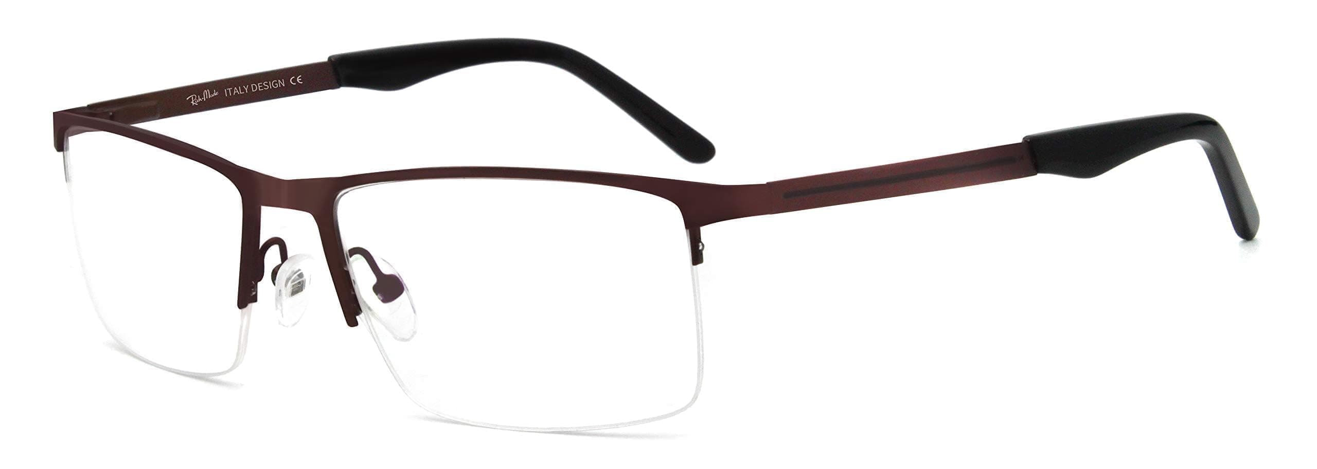 Richmode Metal clear lens eyeglasses non prescription fashion glasses for men rectangular big size semi rimless eyeglasses brown