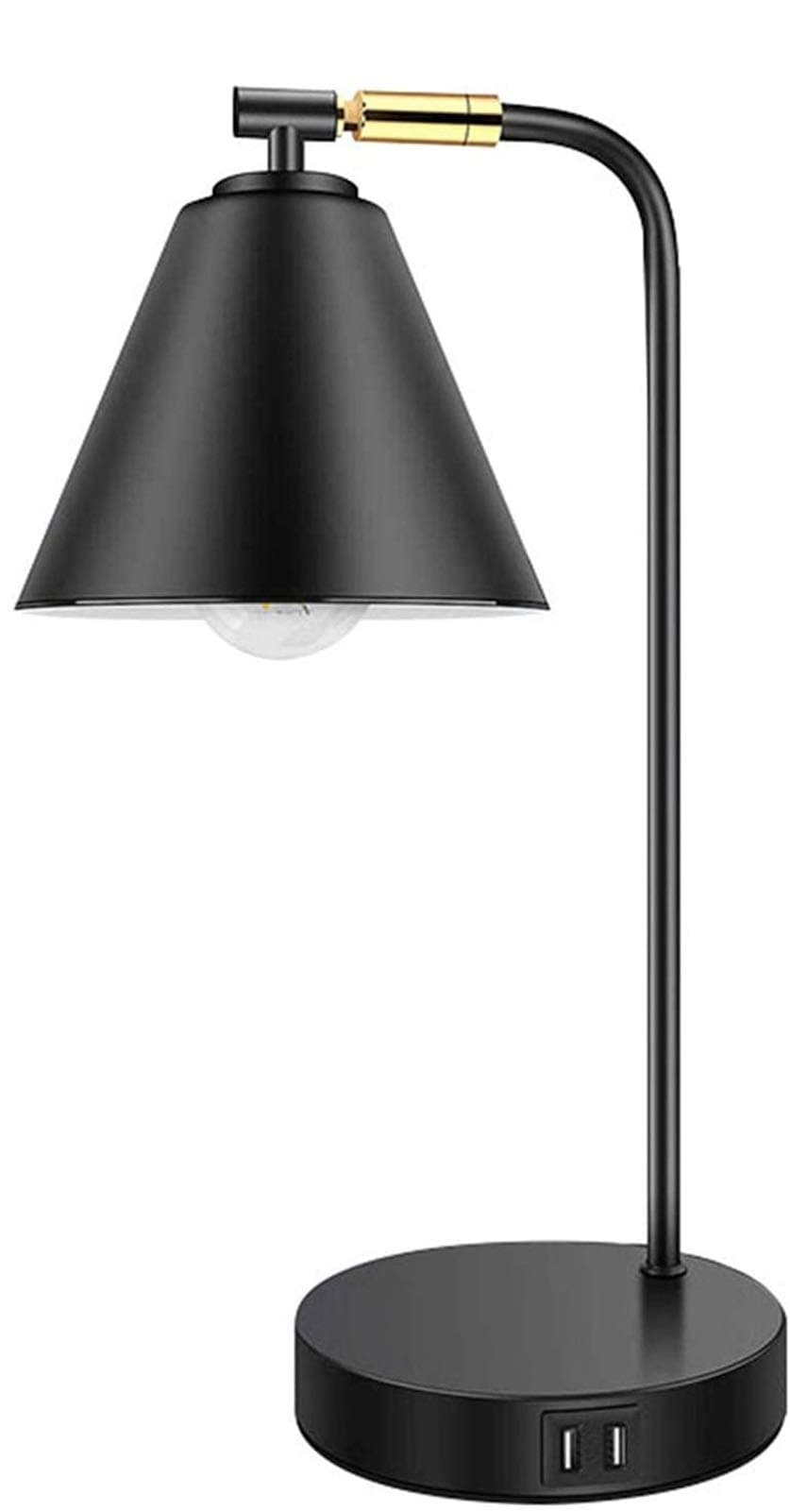 Touch Control Table Lamp, 3 Level Dimmable Industrial Table Lamp with USB Charging Ports, Modern Black Nightstand Lamp, for Living Room, Bedroom, Dormitory