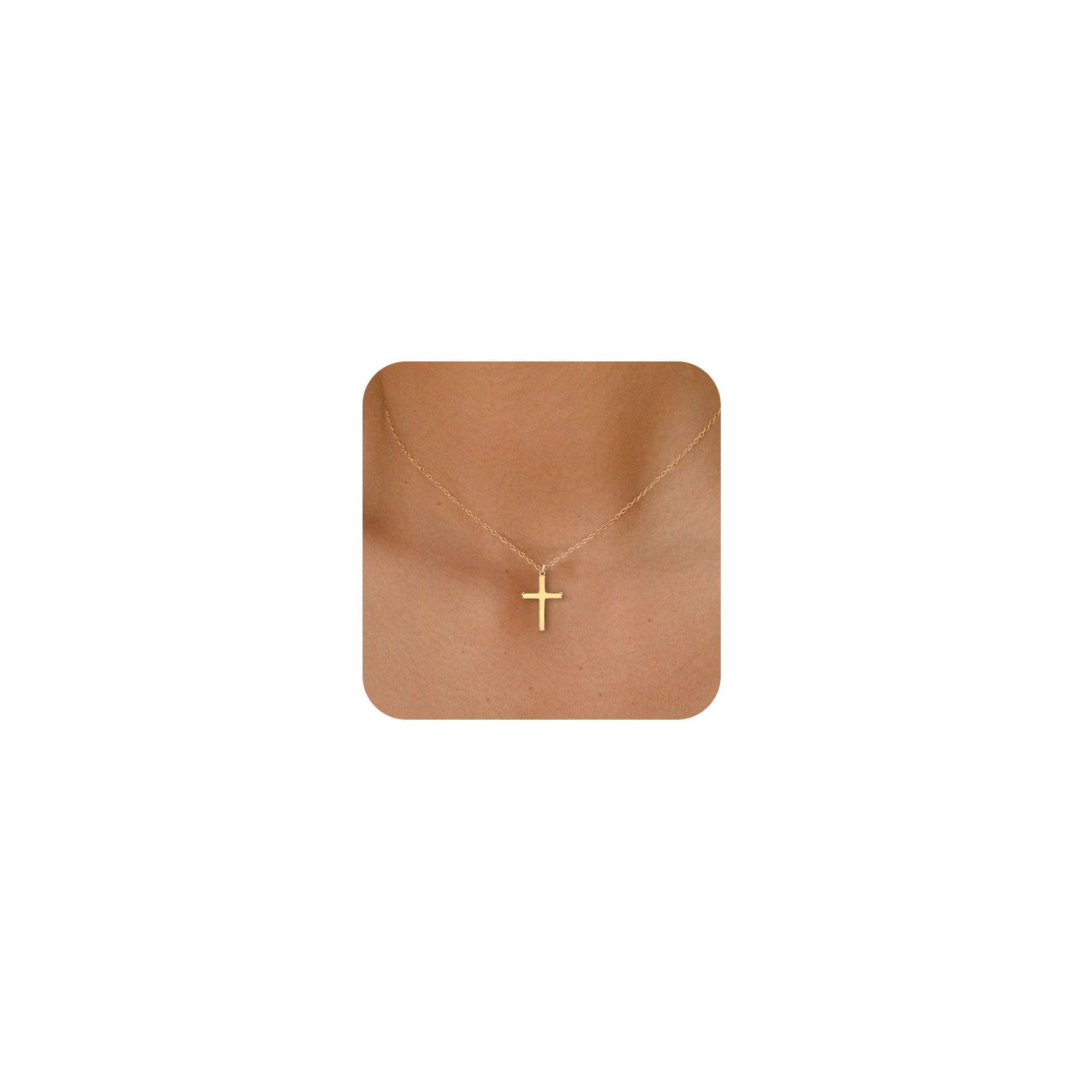 - Easter Basket Stuffers Cross Necklace for Women - Dainty 14K Gold Plated/Sterling Silver/Rose Gold Layered Cross Pendant Simple Necklaces for Women Trendy Jewelry Gifts