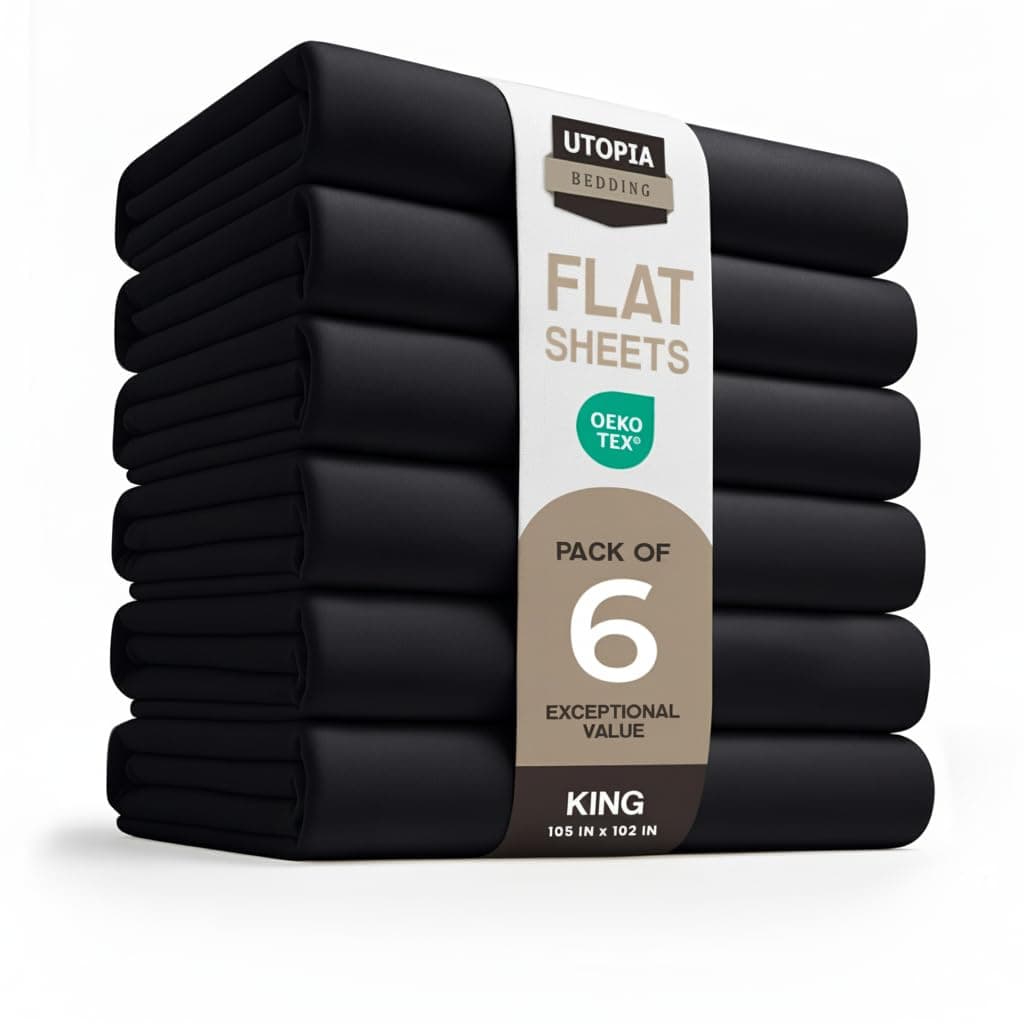 Utopia Bedding Flat Sheets - Pack of 6 - Soft Brushed Microfiber Fabric - Shrinkage & Fade Resistant Top Sheets - Easy Care (King, Black)