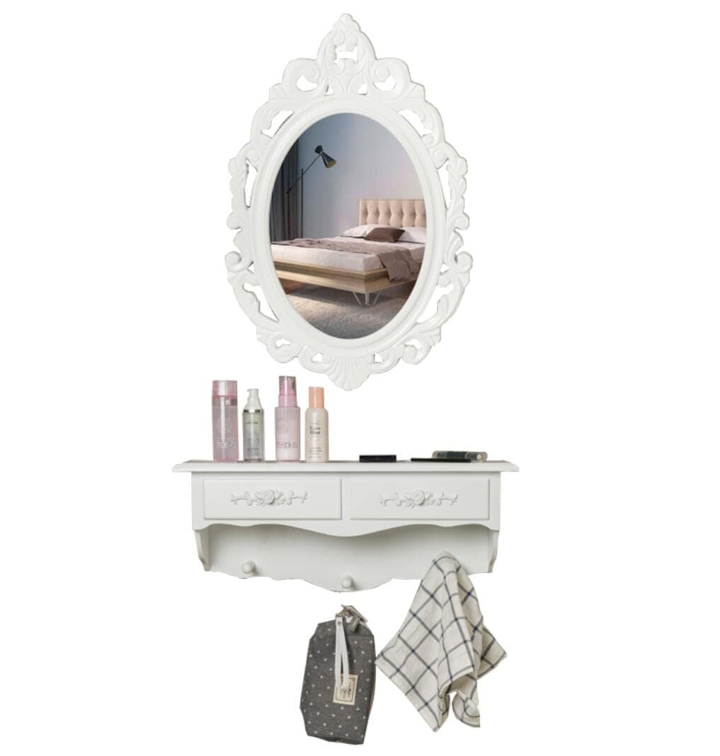 SZFMMY Shabby Chic Dressing Mirror Table Wall Mounted Cosmetic Dresser Storage Drawer Bedroom European Wooden vintage