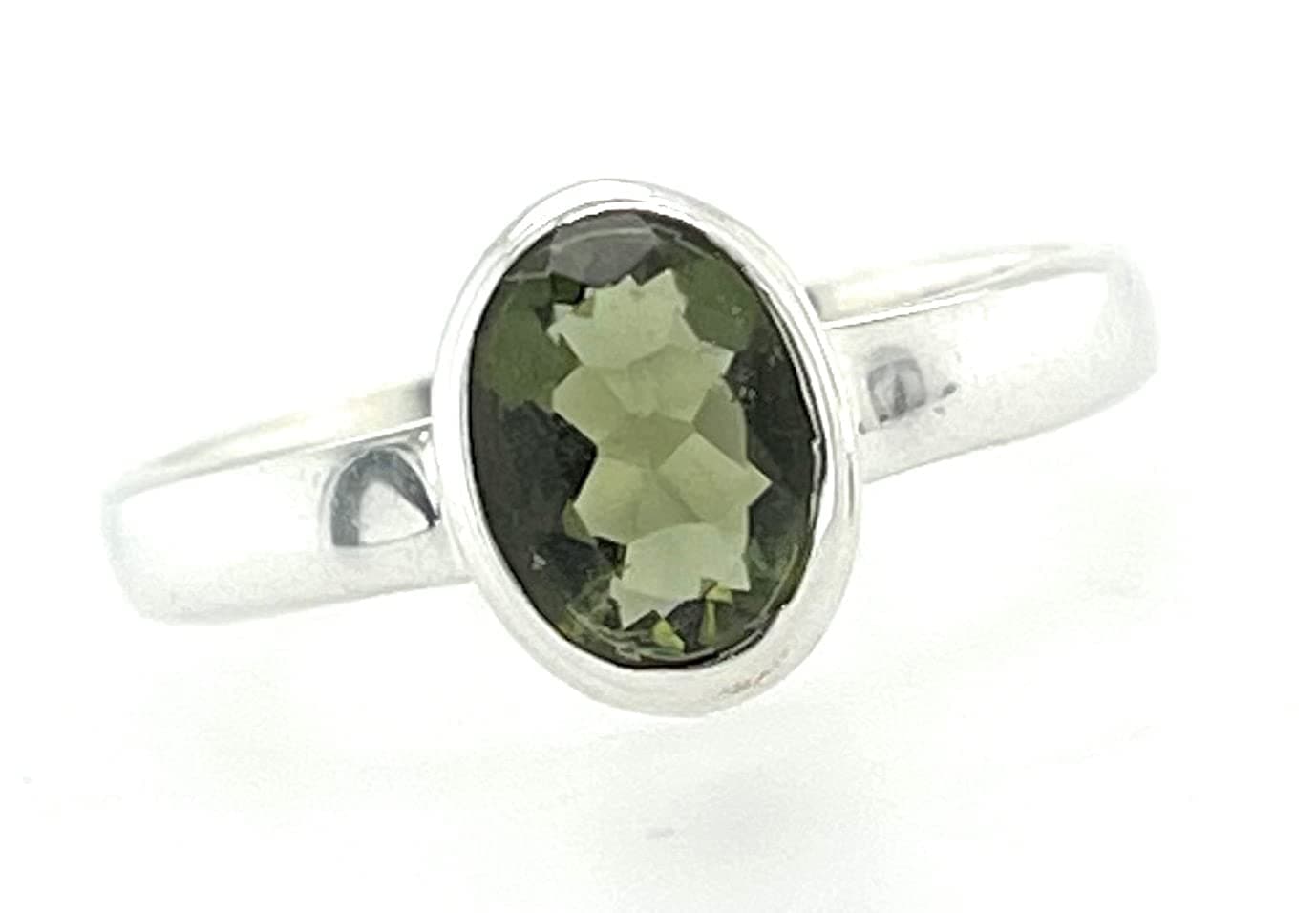 Natural Green Moldavite 925 Solid Sterling Silver Engagement Ring Size 9.75