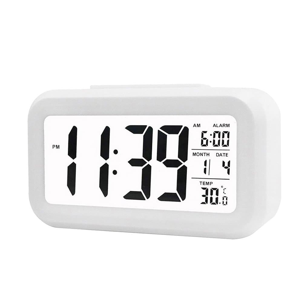 Smart Luminous Digital Backlight Bedside Alarm Clock,Big Digits Home Bedside Desktop Clock For Bedroom(White)