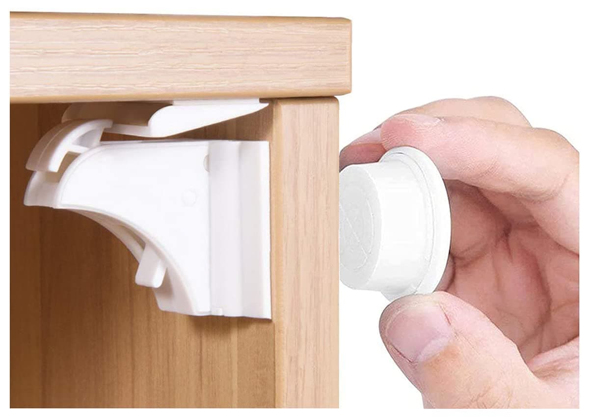 Child Safety Adhesive Magnetic Cabinet Locks (20 Locks and 3 Keys), Easy Install in Seconds, No Screws or Drilling, Invisible Baby Proof Locks for Cabinets and Drawers